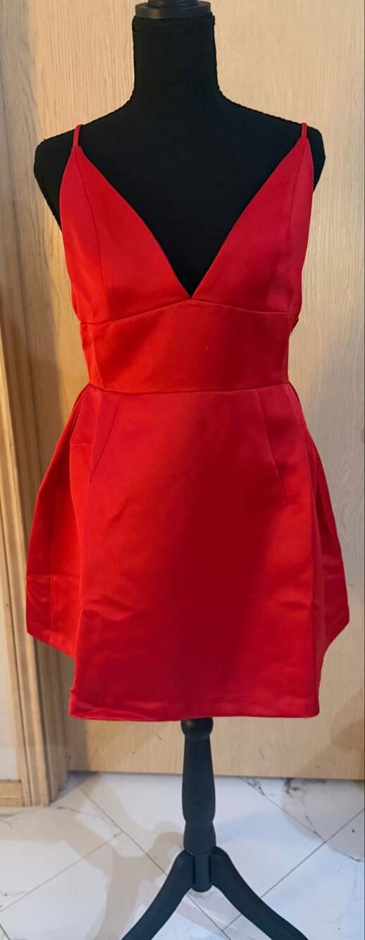 Kimchi Blue Petit Fours Red Satin Fit and Flare Mini Dress Medium